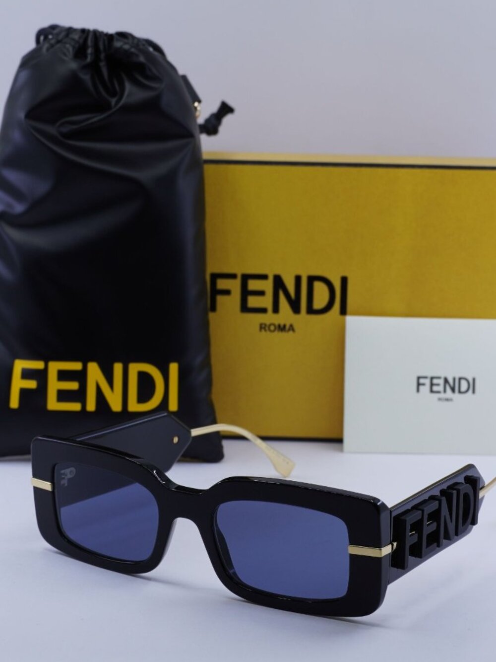 Fendi FE40133I 01V Rectangle Sunglasses - Black / Blue